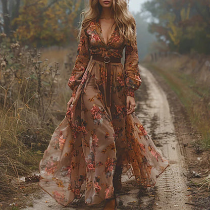 Floral flowing bohemian maxi dress for women | Selvara -4