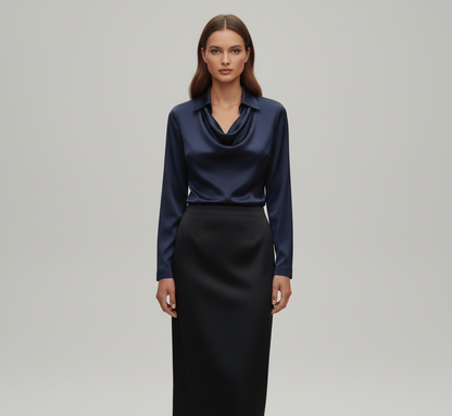 Statement Elegant satin blouse with soft draped collar for women | Valerios