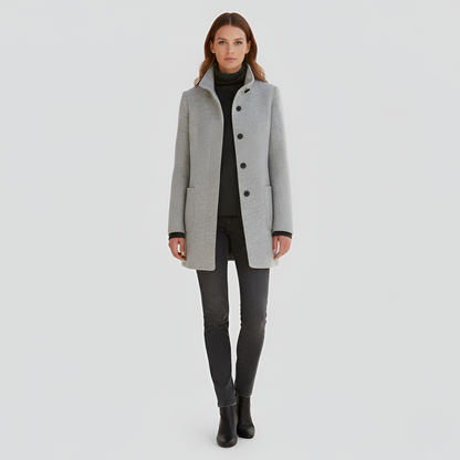 Wrapped Elegant button-front coat with high collar for women | Valerios