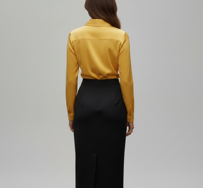 Statement Elegant satin blouse with soft draped collar for women | Valerios