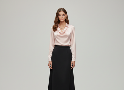 Statement Elegant satin blouse with soft draped collar for women | Valerios