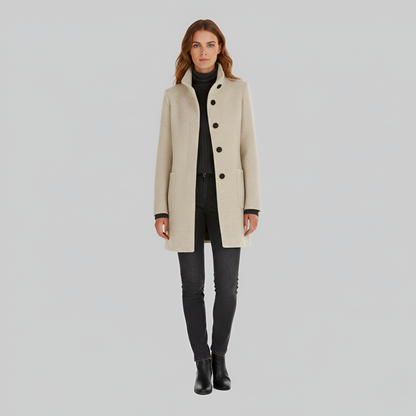 Wrapped Elegant button-front coat with high collar for women | Valerios