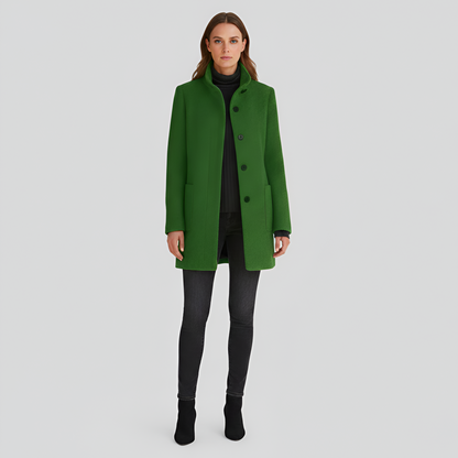 Wrapped Elegant button-front coat with high collar for women | Valerios