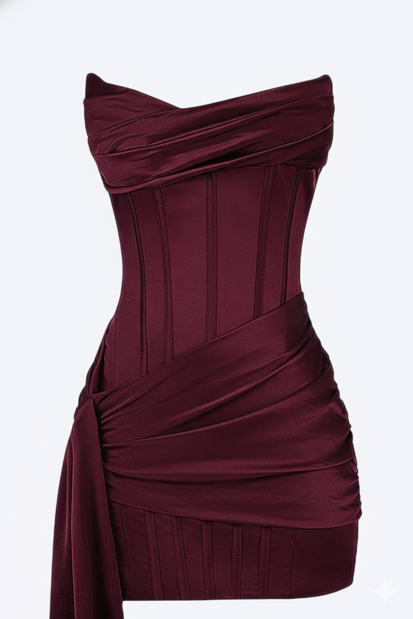 Satiny Elegant short evening dress for women | Valerios