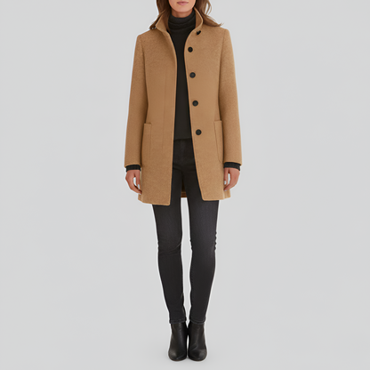 Wrapped Elegant button-front coat with high collar for women | Valerios