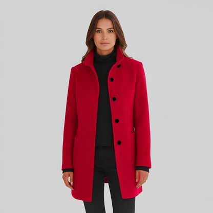 Wrapped Elegant button-front coat with high collar for women | Valerios