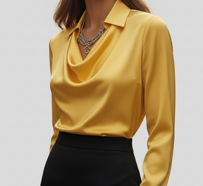 Statement Elegant satin blouse with soft draped collar for women | Valerios