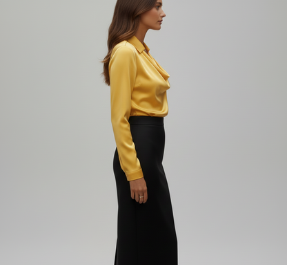 Statement Elegant satin blouse with soft draped collar for women | Valerios