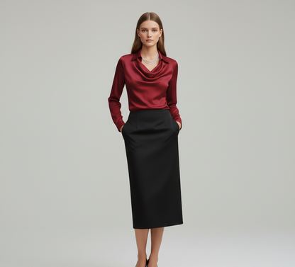 Statement Elegant satin blouse with soft draped collar for women | Valerios