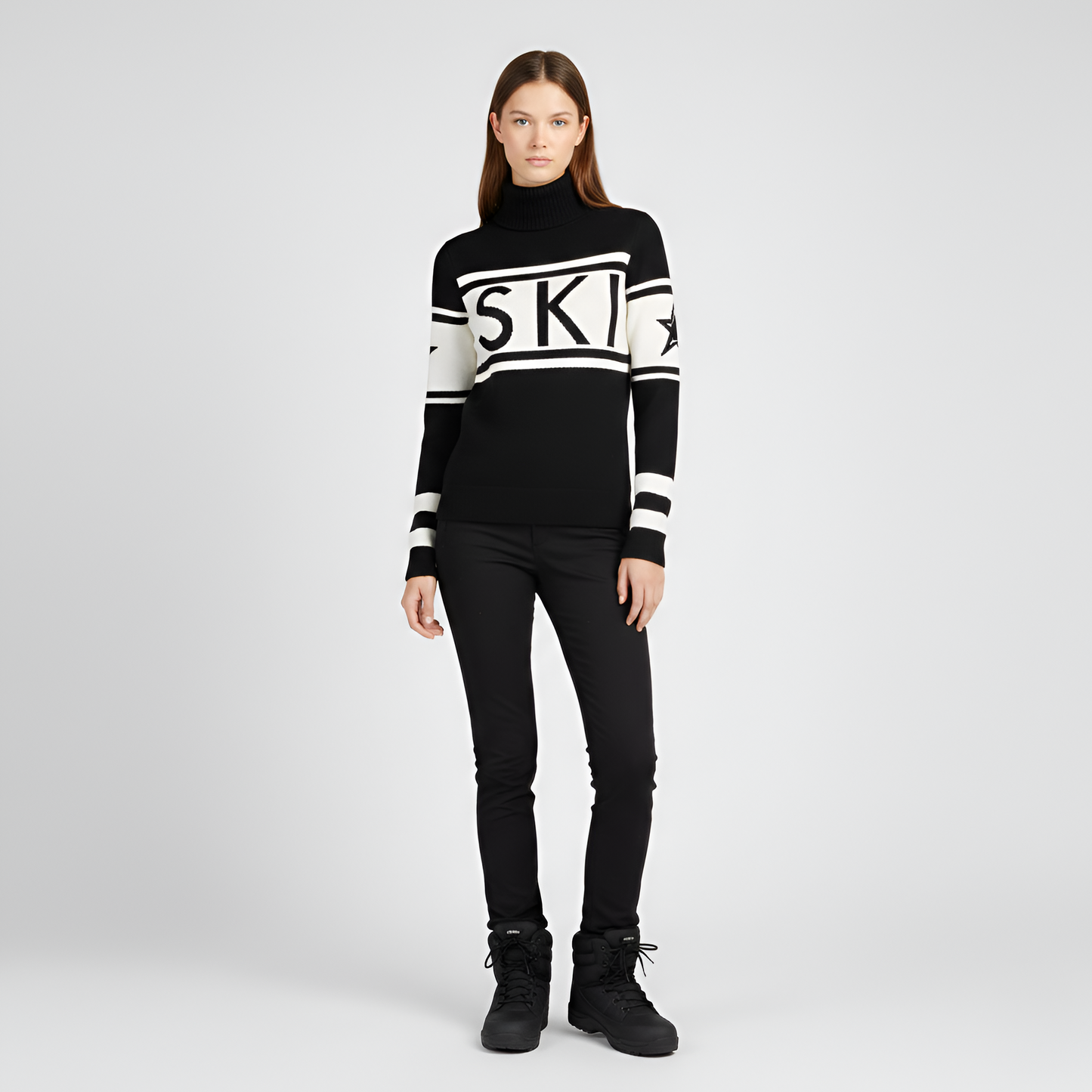 Felted Turtleneck knit sweater with logo design for women | Elara