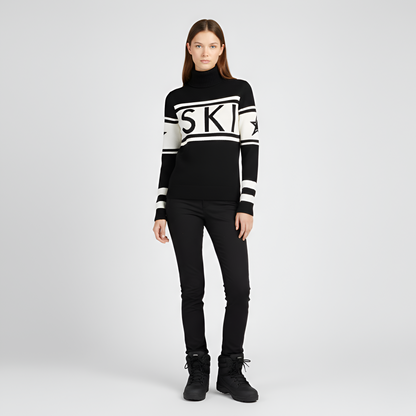 Felted Turtleneck knit sweater with logo design for women | Elara