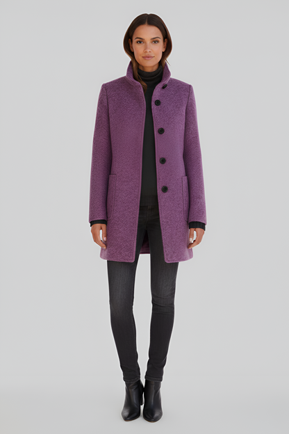 Wrapped Elegant button-front coat with high collar for women | Valerios