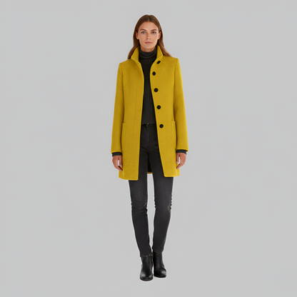 Wrapped Elegant button-front coat with high collar for women | Valerios