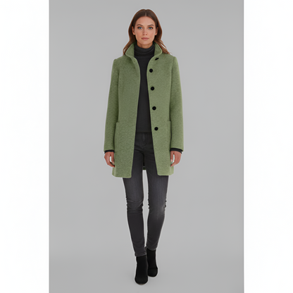 Wrapped Elegant button-front coat with high collar for women | Valerios