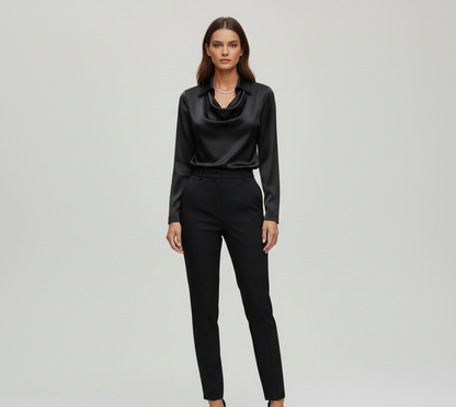 Statement Elegant satin blouse with soft draped collar for women | Valerios