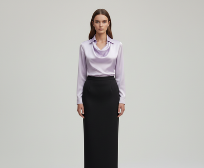 Statement Elegant satin blouse with soft draped collar for women | Valerios