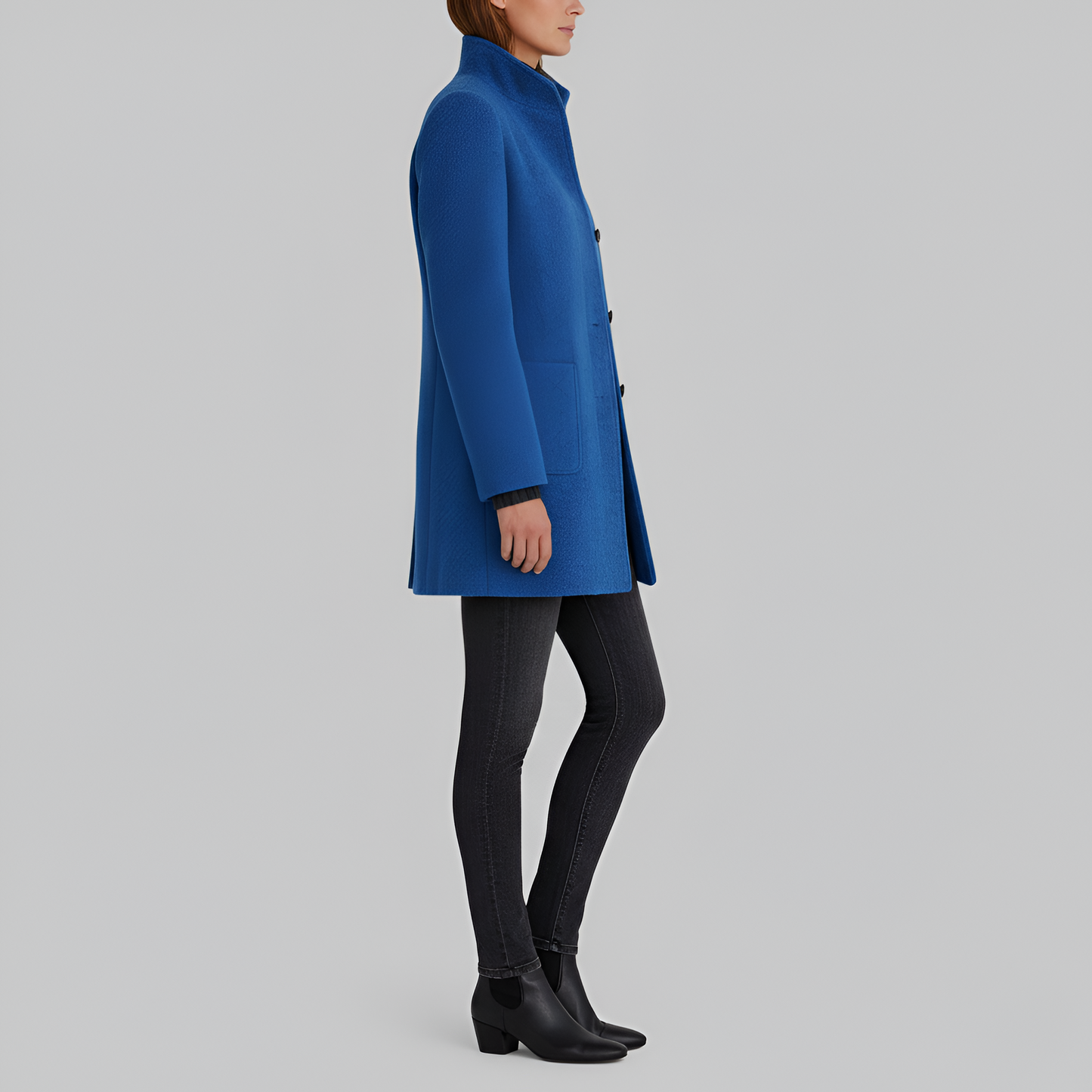 Wrapped Elegant button-front coat with high collar for women | Valerios
