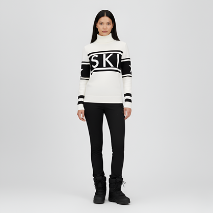 Felted Turtleneck knit sweater with logo design for women | Elara