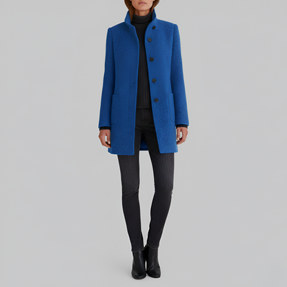 Wrapped Elegant button-front coat with high collar for women | Valerios