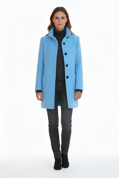Wrapped Elegant button-front coat with high collar for women | Valerios