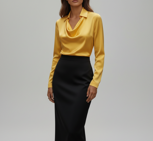 Statement Elegant satin blouse with soft draped collar for women | Valerios