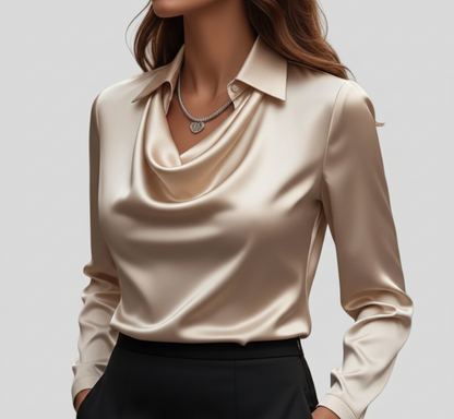Statement Elegant satin blouse with soft draped collar for women | Valerios