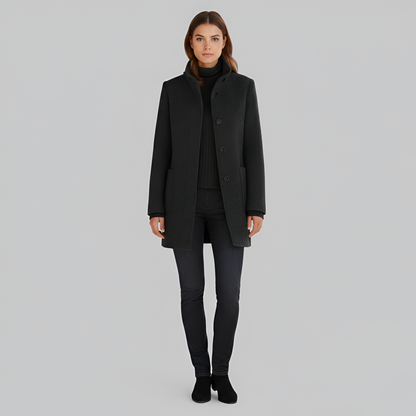 Wrapped Elegant button-front coat with high collar for women | Valerios