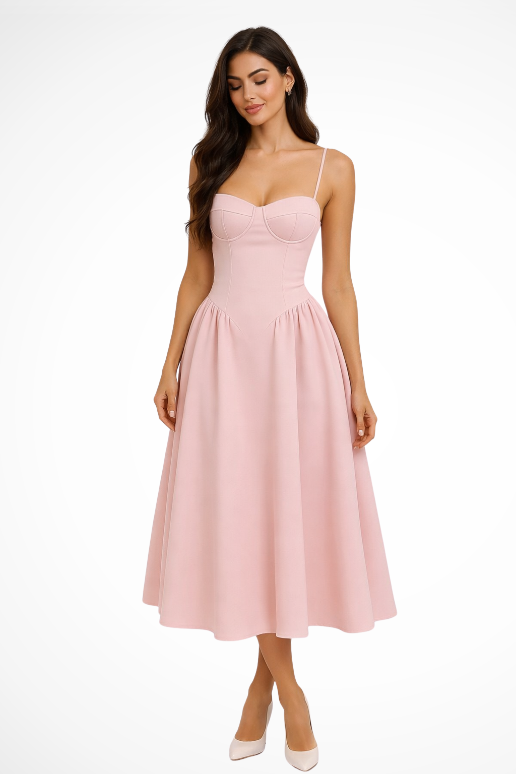 Corset-bodice A-line elegant midi dress for women | Seren -1