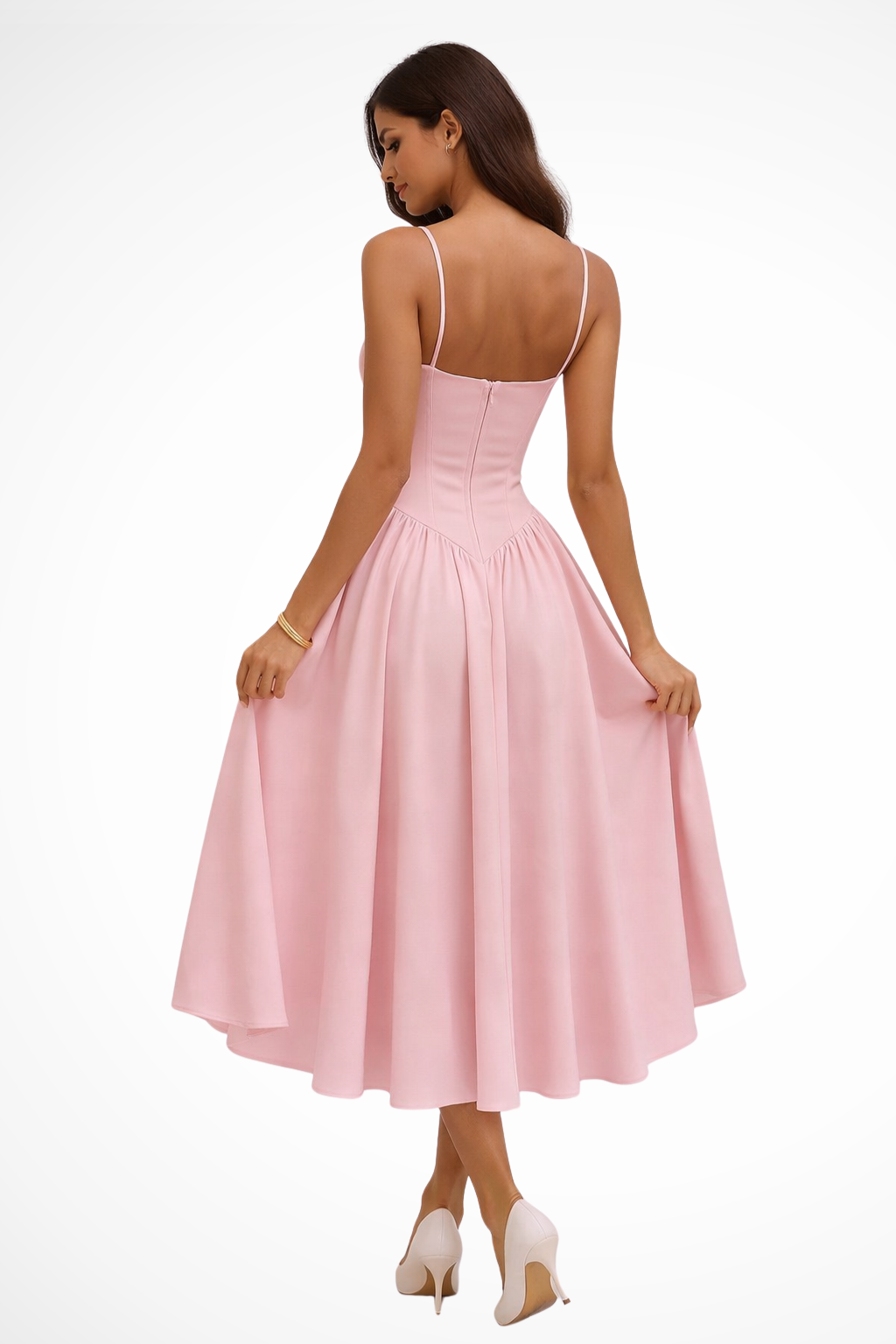 Corset-bodice A-line elegant midi dress for women | Seren -2