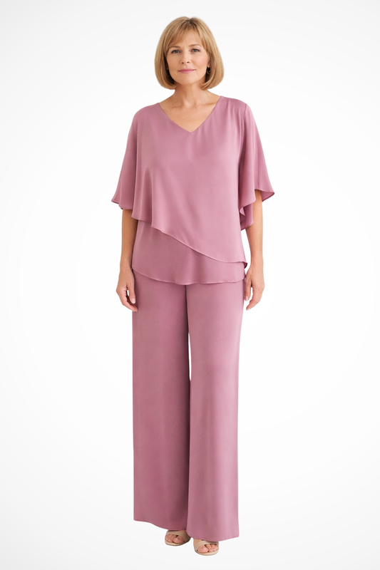 V-neck batwing top wide-leg trousers set for women | Serena -1