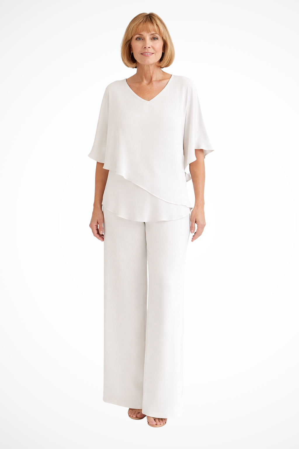 V-neck batwing top wide-leg trousers set for women | Serena -5