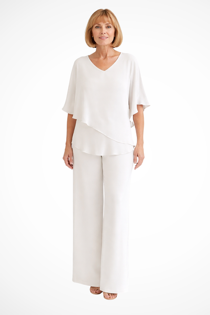 V-neck batwing top wide-leg trousers set for women | Serena -5