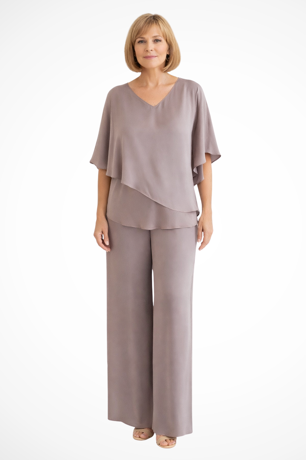 V-neck batwing top wide-leg trousers set for women | Serena -7