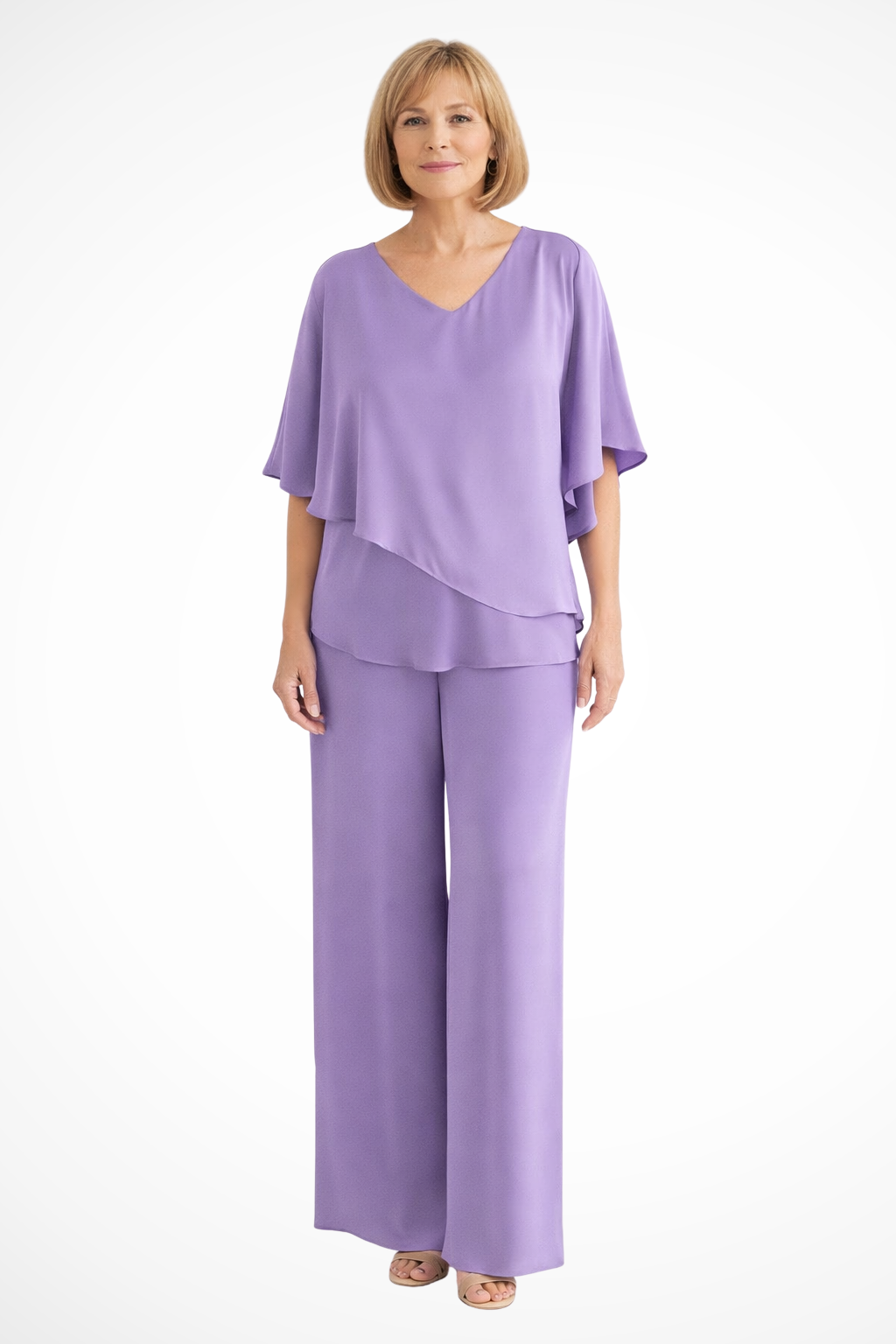 V-neck batwing top wide-leg trousers set for women | Serena -9