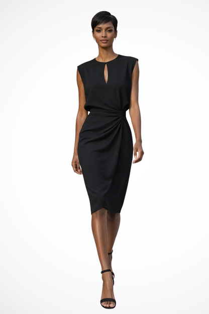 Ruched wrap cap-sleeve midi dress for women | Cressida -4
