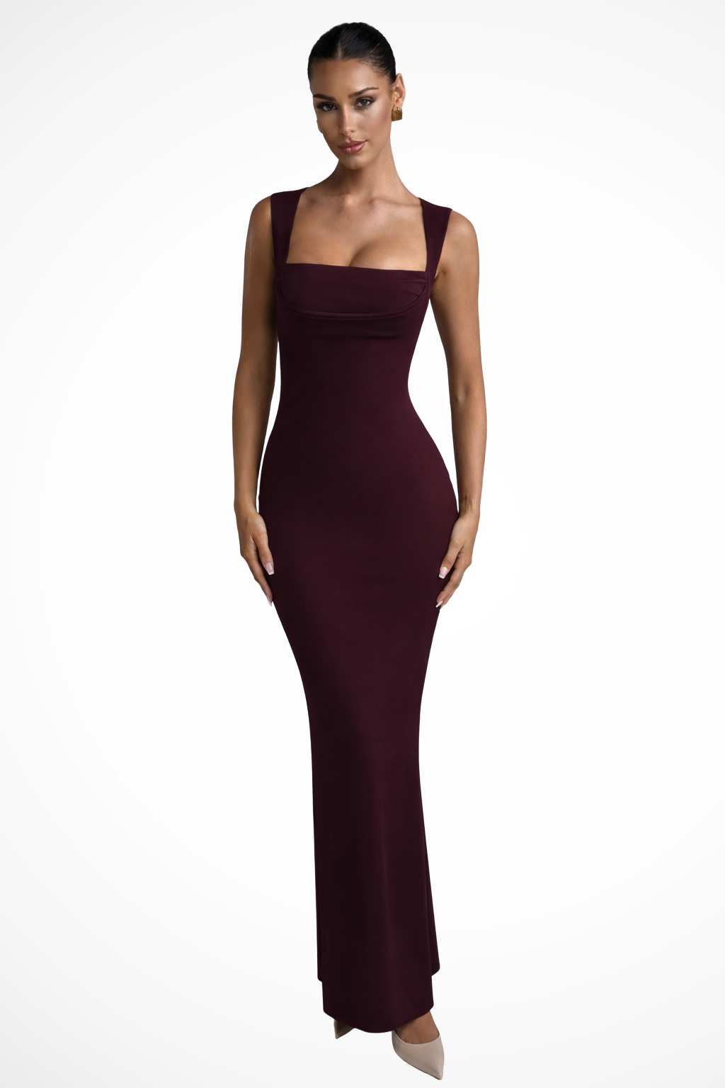 Square-neck bodycon wedding guest maxi dress for women | Steffany -1