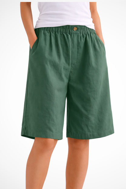 Relaxed summer shorts with elastic waist for women -8