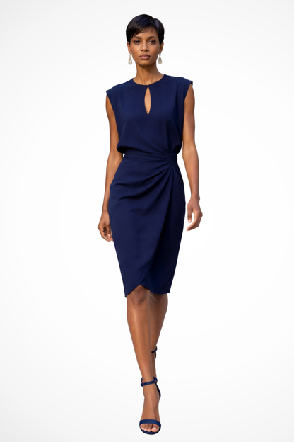Ruched wrap cap-sleeve midi dress for women | Cressida -2