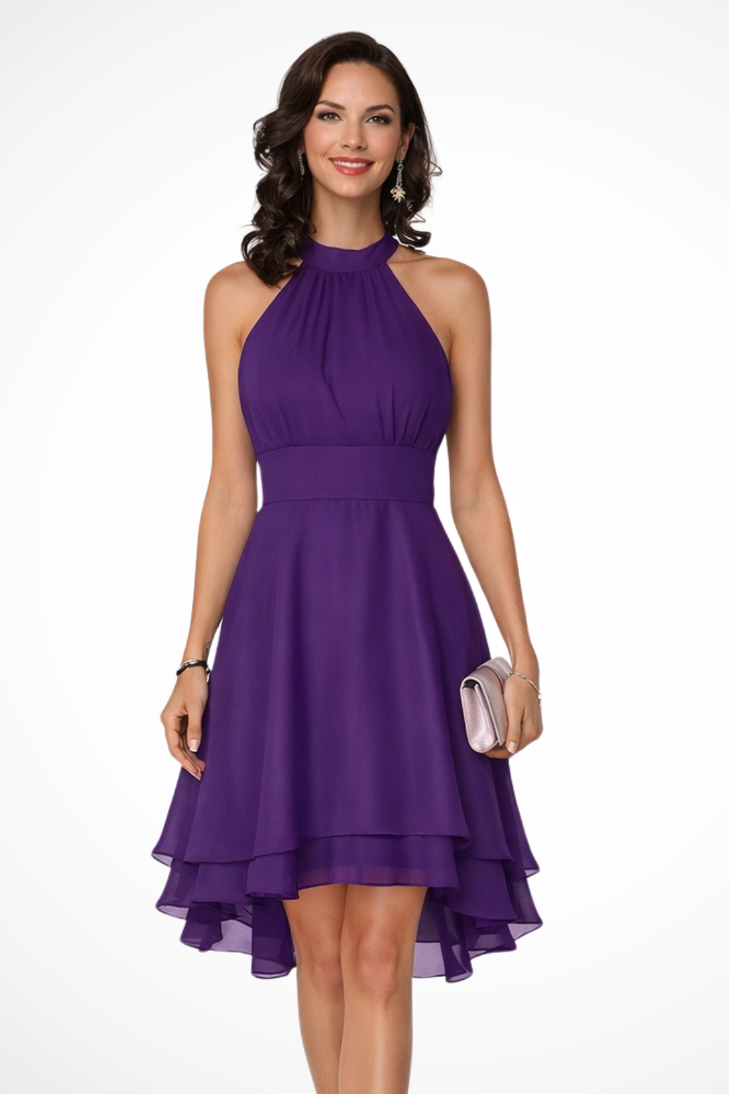 Tiered halter-neck mini dress for women | Eluned -4