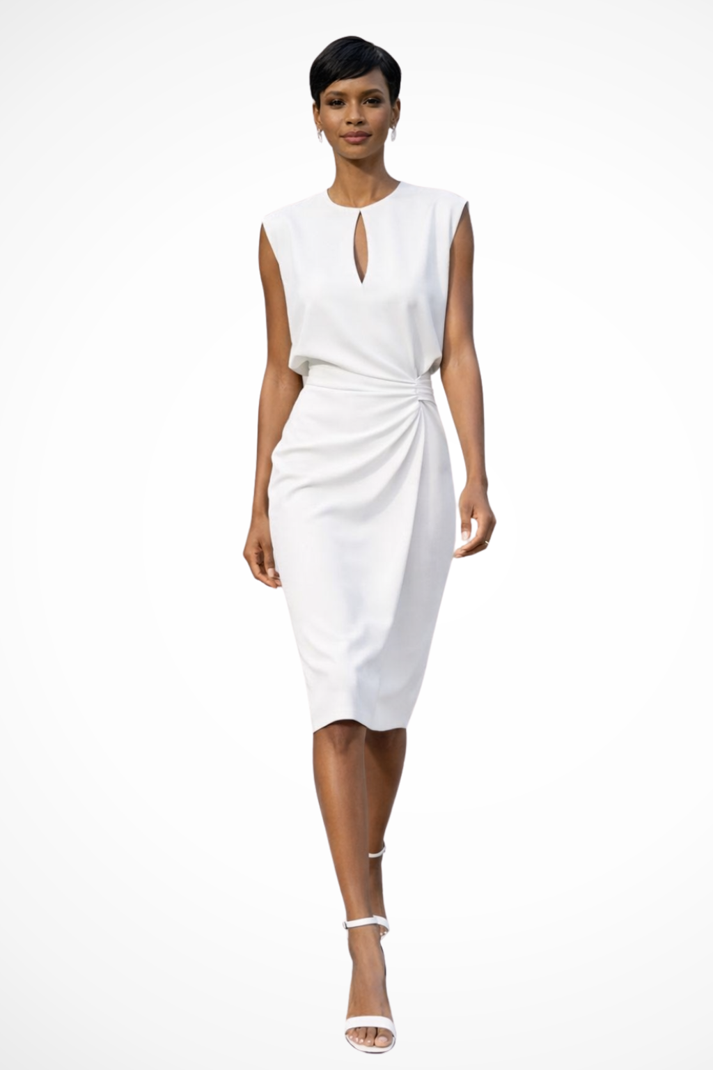 Ruched wrap cap-sleeve midi dress for women | Cressida -3