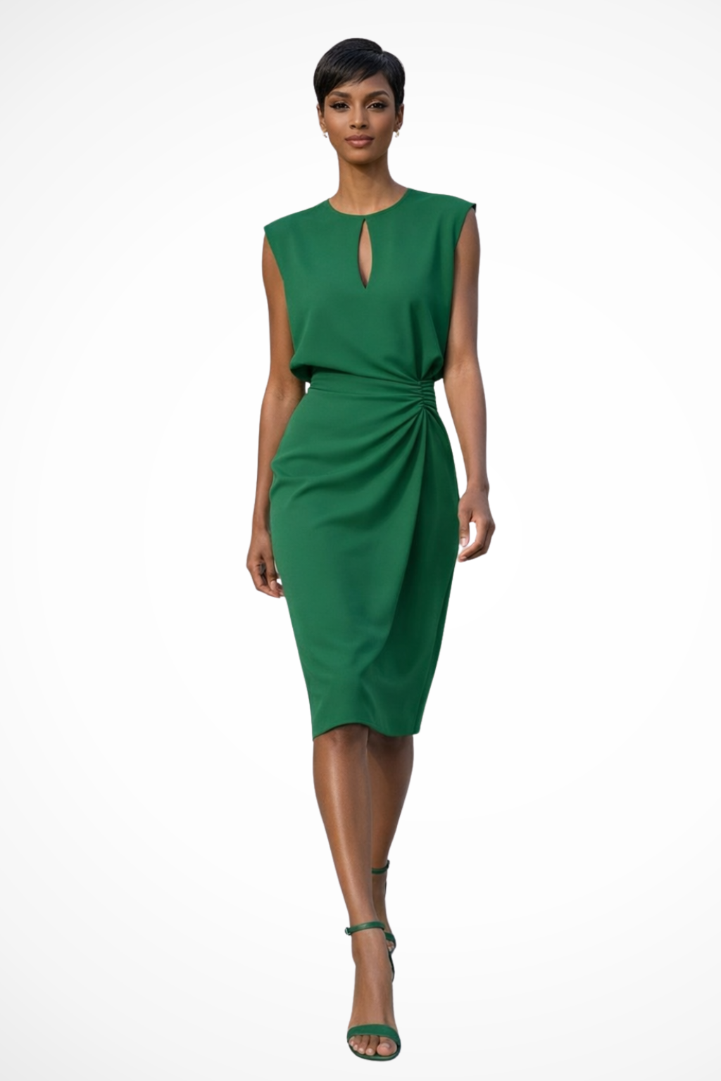 Ruched wrap cap-sleeve midi dress for women | Cressida -5
