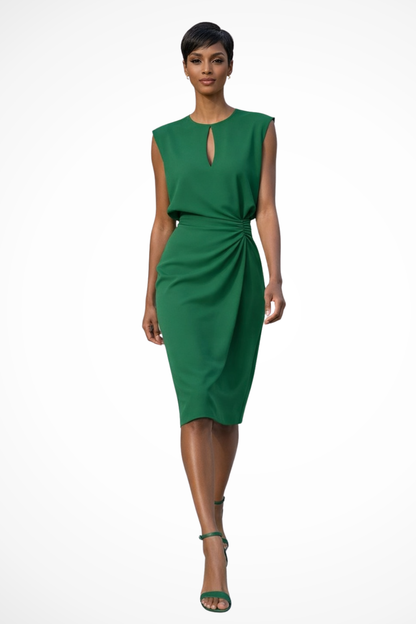 Ruched wrap cap-sleeve midi dress for women | Cressida -5