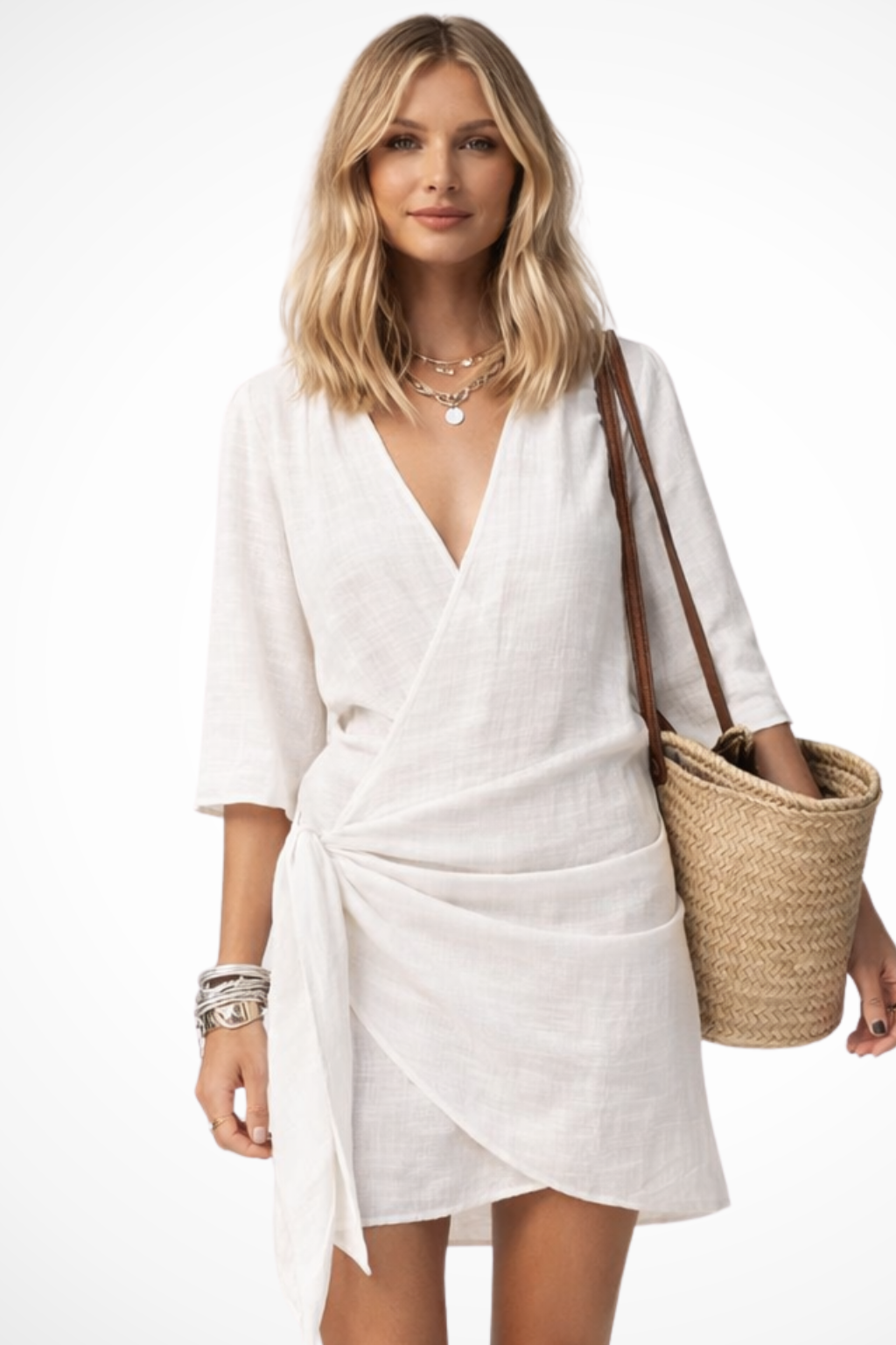Wrap tie-waist short-sleeve mini dress for women | Lowri -1