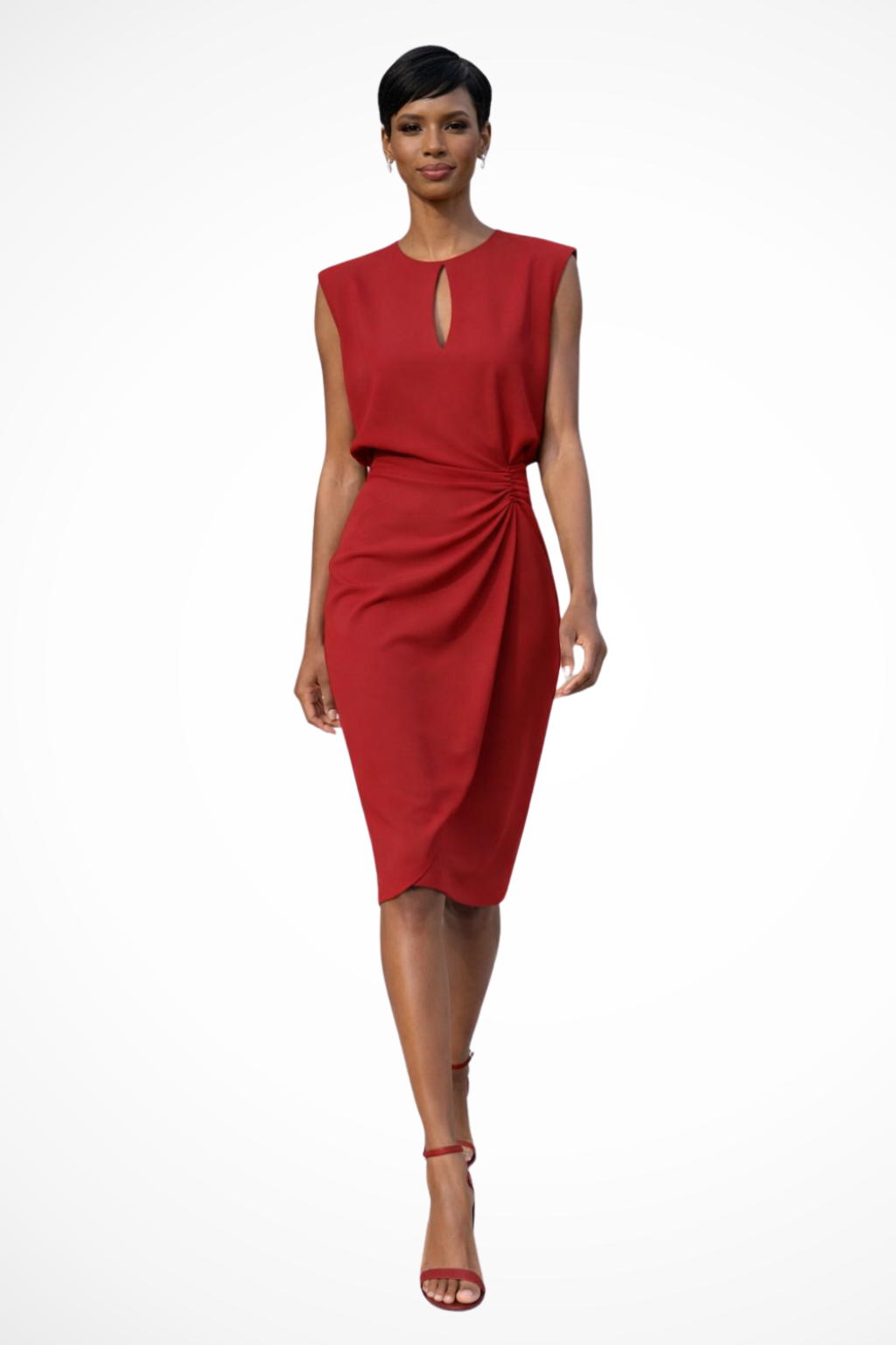 Ruched wrap cap-sleeve midi dress for women | Cressida -6