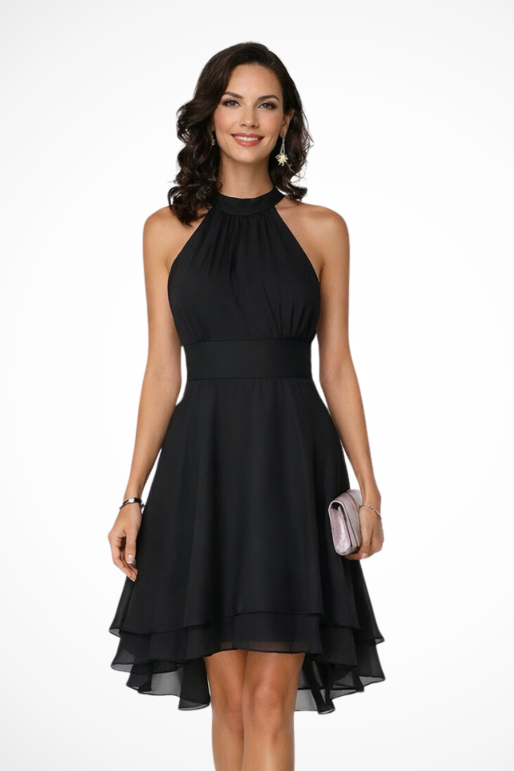 Tiered halter-neck mini dress for women | Eluned -1