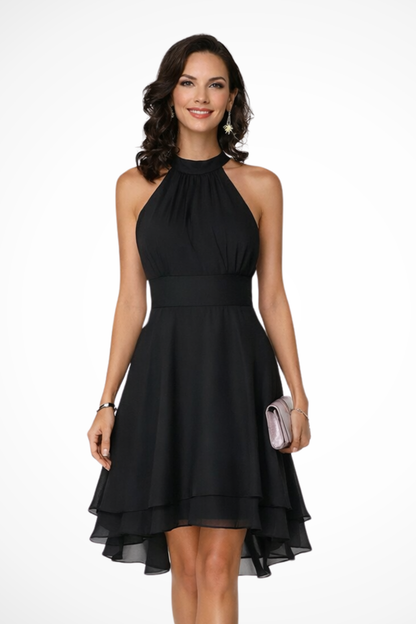 Tiered halter-neck mini dress for women | Eluned -1