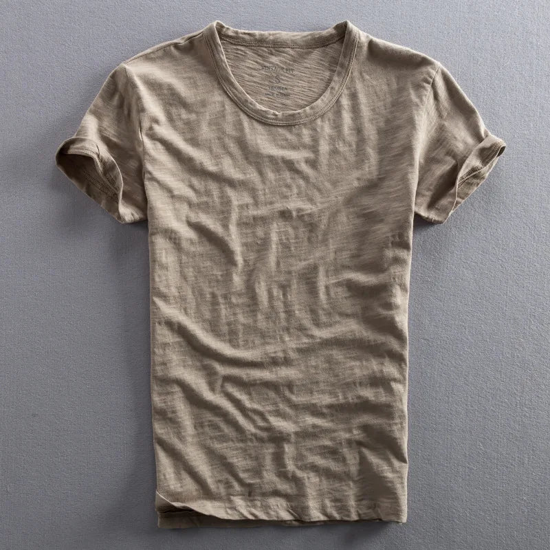 Minimalist O-neck vintage tee for men -3