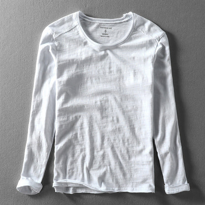 Textured O-neck long-sleeve tee for men | Toshiro -1