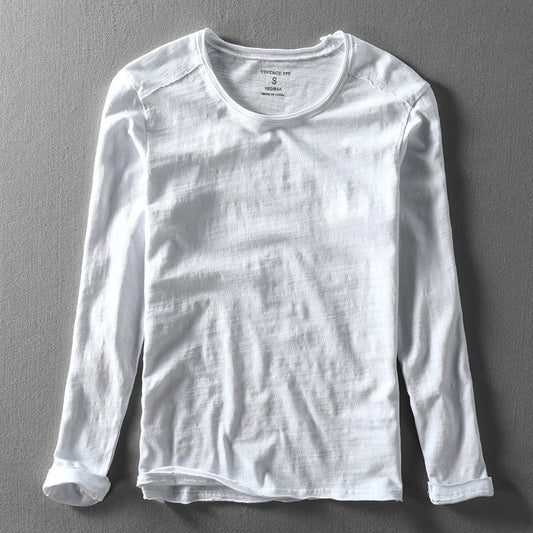 Textured O-neck long-sleeve tee for men | Toshiro -1
