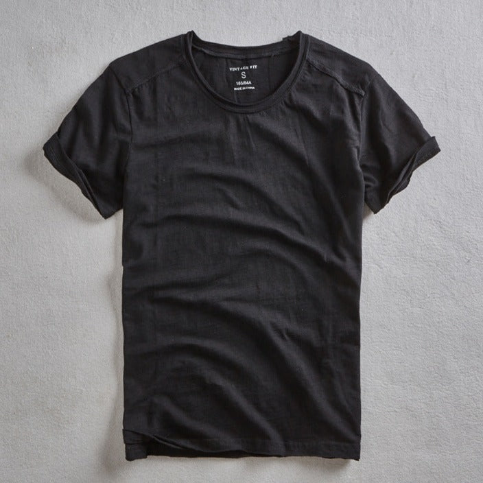 Minimalist O-neck vintage tee for men -1